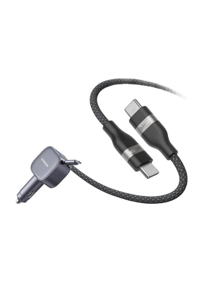Anker USB-C Car Charger, 75W Max Ultra-Compact Type-C Fast Car Charger with Built-In Retractable Cable Car Adapter for iPhone 17/16 Series, Samsung S24/S23, MacBookPro/Air, iPad, and More & Nano USB C Cable, 240W 6 ft Flexible Multi-Color Braided Cord, Fast Charging Type C Charger for iPhone 17/17 Pro/17 Air/17 Pro Max, MacBook Pro, iPad Pro, Galaxy S24, and More(Black) Bundle - Image 1