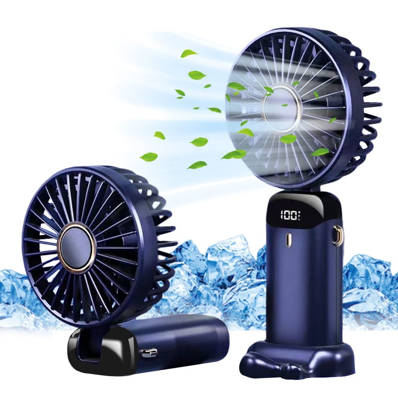 Jsdoin Hand Held FanPortable Handheld USB Rechargeable Fans with 5 SpeedsBattery Operated Mini Fan Foldable Desk Desktop Fans with LED Display for Home Office Bedroom Outdoor Travel DarkBlue