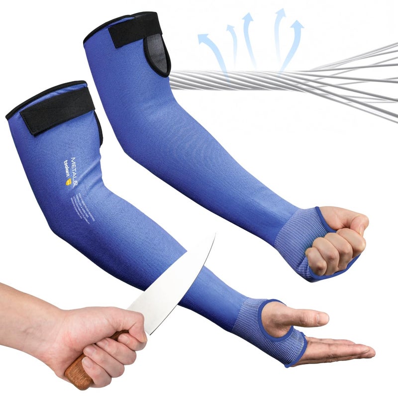 toolant Cut Resistant Farmers Sleeves with Thumb Hole, Arm Protectors for Thin Skin and Bruising, for Gardening, Welding, Kitchen, Arm Guards for Biting, Pet Grooming, Blue, 1 Pair - Image 1