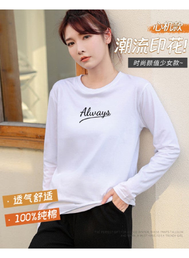 LANG SHA Women'S Long Sleeve Round Neck T-Shirt With Letter Print, Versatile Base Layer Tee For Women - Image 1