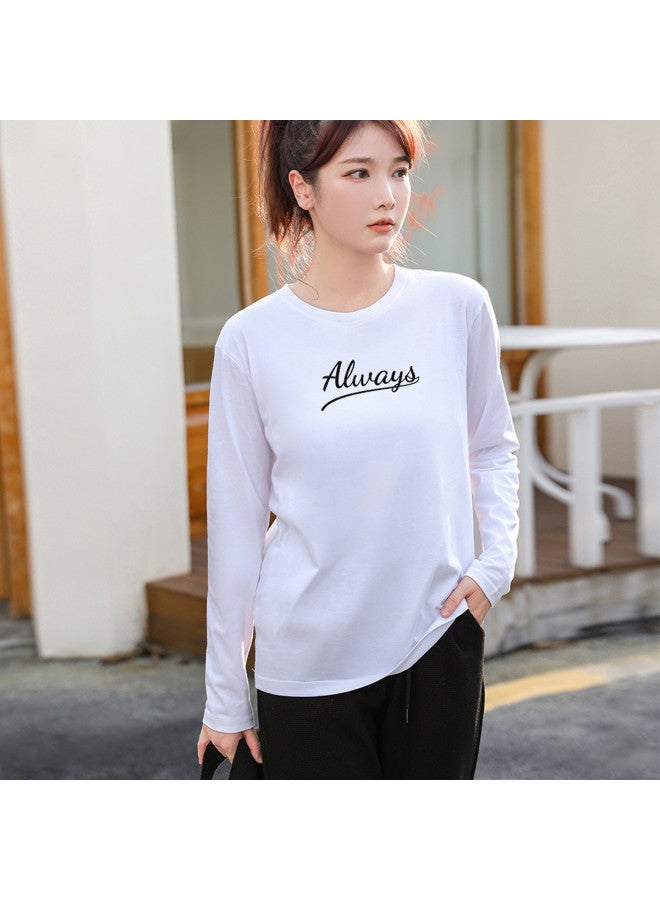 LANG SHA Women'S Long Sleeve Round Neck T-Shirt With Letter Print, Versatile Base Layer Tee For Women - Image 3