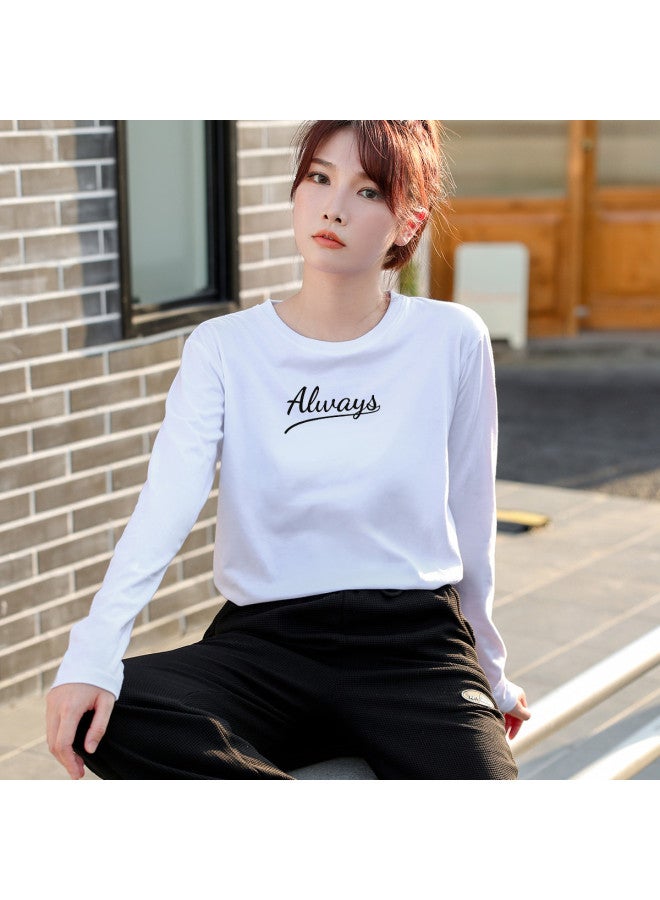 LANG SHA Women'S Long Sleeve Round Neck T-Shirt With Letter Print, Versatile Base Layer Tee For Women - Image 5