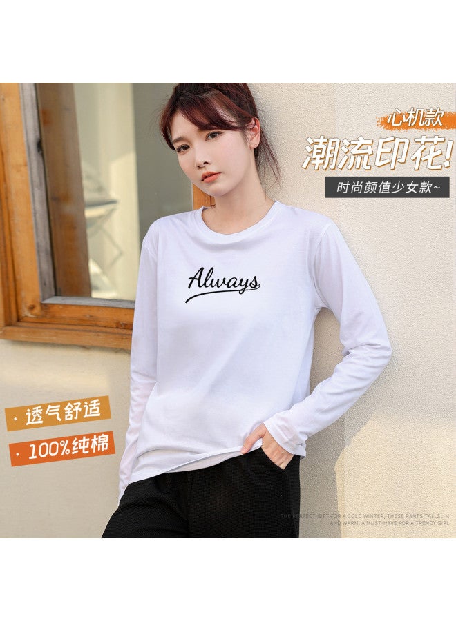 LANG SHA Women'S Long Sleeve Round Neck T-Shirt With Letter Print, Versatile Base Layer Tee For Women - Image 2
