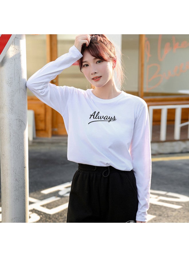 LANG SHA Women'S Long Sleeve Round Neck T-Shirt With Letter Print, Versatile Base Layer Tee For Women - Image 4