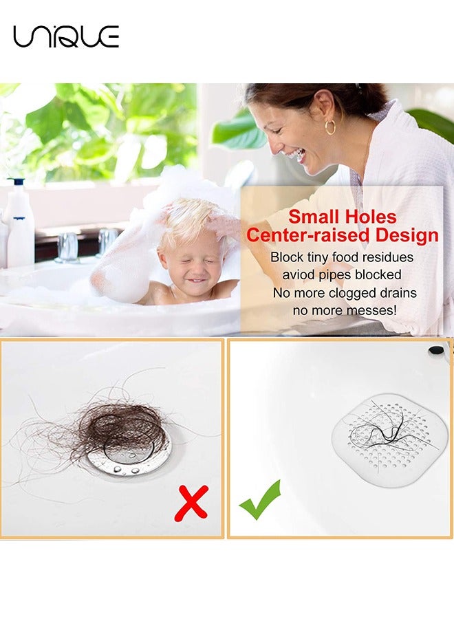 يونيك 4 حزمة الماسك الشعر ، غطاء استنزاف مربع للاستحمام سيليكون سدادة الشعر مع أكواب شفط ، سهلة التركيب دعوى للحمام ، حوض الاستحمام ، المطبخ (رمادي وأبيض) - Image 3