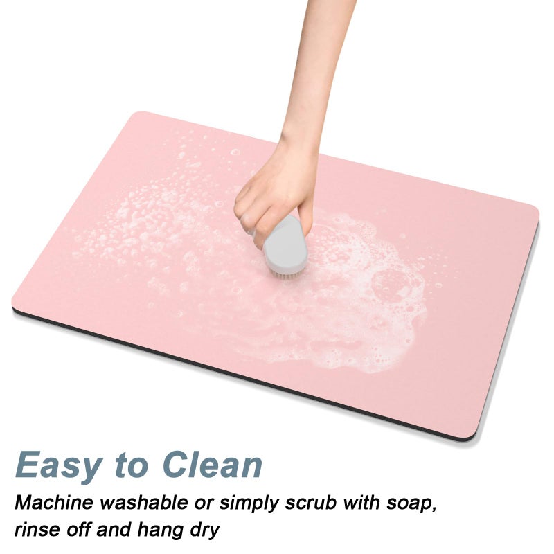 Rnivvi Coffee Mat, 12" x 19" Coffee Bar Mats for Espresso Machine Station Accessories and Organizer, Hide Stain Rubber Backed Absorbent Dish Drying Pad for Kitchen Counter, Cute Bar Decor Pad, Pink - Image 5