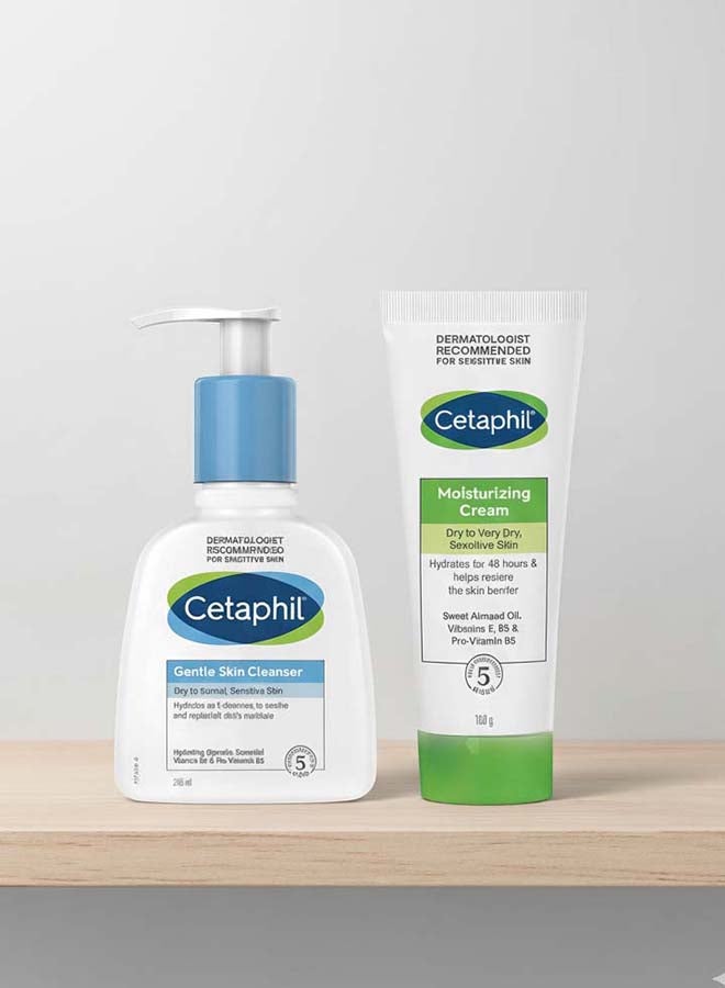 Cetaphil Dry, Sensitive Skin Daily Routine Bundle: Gentle Skin Cleanser 236ml + Moisturizing Cream 100g (Dry to Normal Skin) UAE official Pack - Image 1