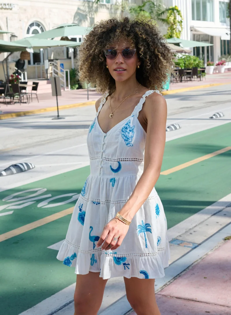 Just Nature  Azure Embroidered Mini Dress for Women | Best Price UAE