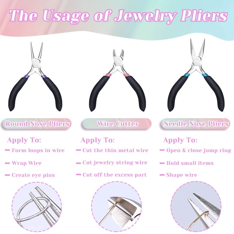 PAXCOO Jewelry Pliers Set, Paxcoo 3Pcs Jewelry Making Tools Kit includes Needle Nose Pliers, Round Wire Cutters for Supplies, Wrapping, DIY Crafts, Beading - Image 4