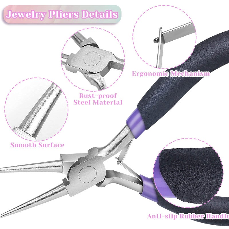 PAXCOO Jewelry Pliers Set, Paxcoo 3Pcs Jewelry Making Tools Kit includes Needle Nose Pliers, Round Wire Cutters for Supplies, Wrapping, DIY Crafts, Beading - Image 5