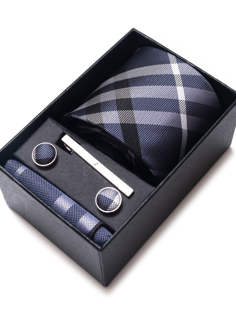 Men's Multicolor Checkered Set with Pocket Square, Cufflinks & Tie Clip - Formal Tie with Handkerchief in Gift Box for Business, Wedding, Office, Parties & Corporate Gifting - Image 1