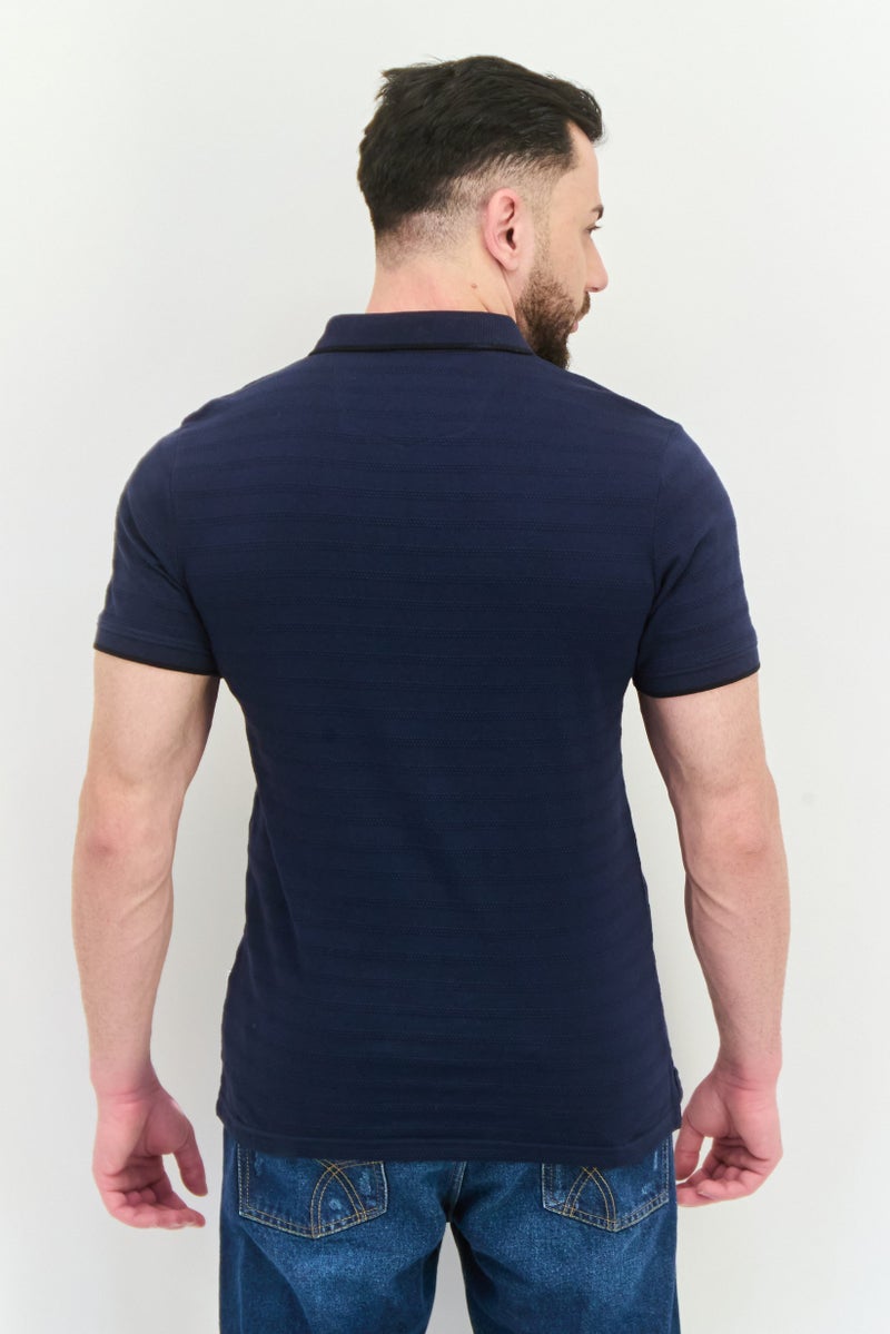 Peter Werth Men Regular Fit Short Sleeves Textured Polo Shirt, Navy - Image 2