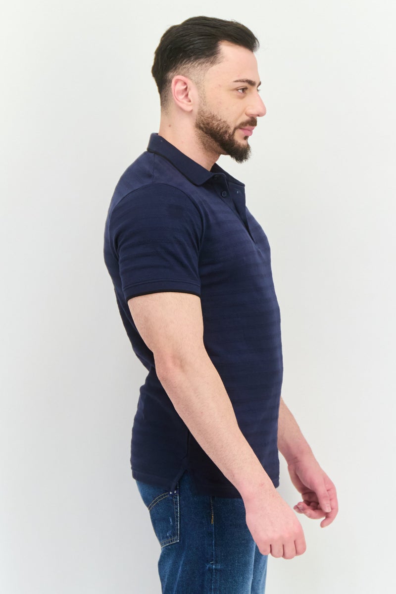 Peter Werth Men Regular Fit Short Sleeves Textured Polo Shirt, Navy - Image 3