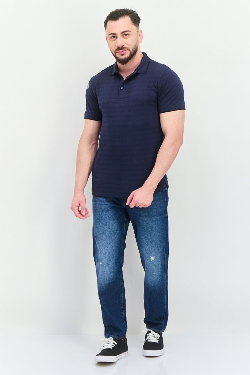 Peter Werth Men Regular Fit Short Sleeves Textured Polo Shirt, Navy - Image 4