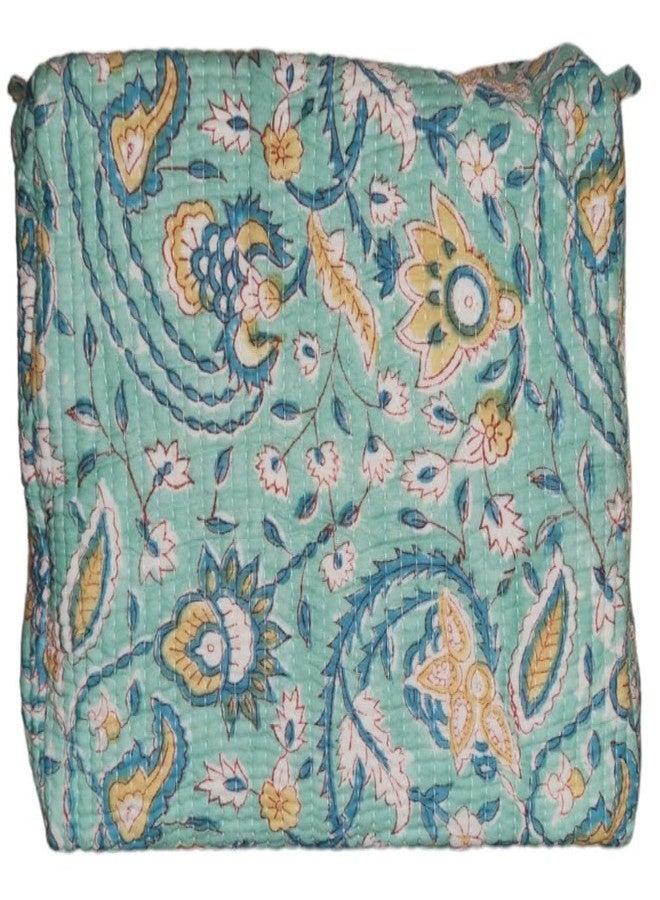 Eddika Quilted Hand Block Printed Cotton Multipurpose Extra Large Cosmetic Bags for Storage, Travel Kit, Makeup Pouches,Toiletry Bag (Light Green) eeltpcb06 - Image 4