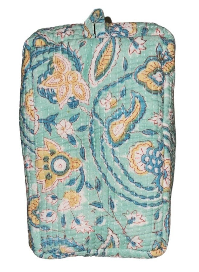 Eddika Quilted Hand Block Printed Cotton Multipurpose Extra Large Cosmetic Bags for Storage, Travel Kit, Makeup Pouches,Toiletry Bag (Light Green) eeltpcb06 - Image 2