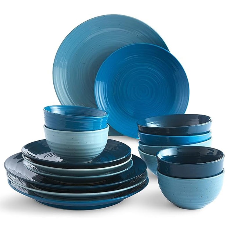Sango Siterra Artists Blend 16Piece Stoneware Dinnerware Set  Service for 4 Ocean Blue Glossy Glaze with Unique Speckled Design for Everyday Dining  Entertainment Microwave  Dishwasher Safe