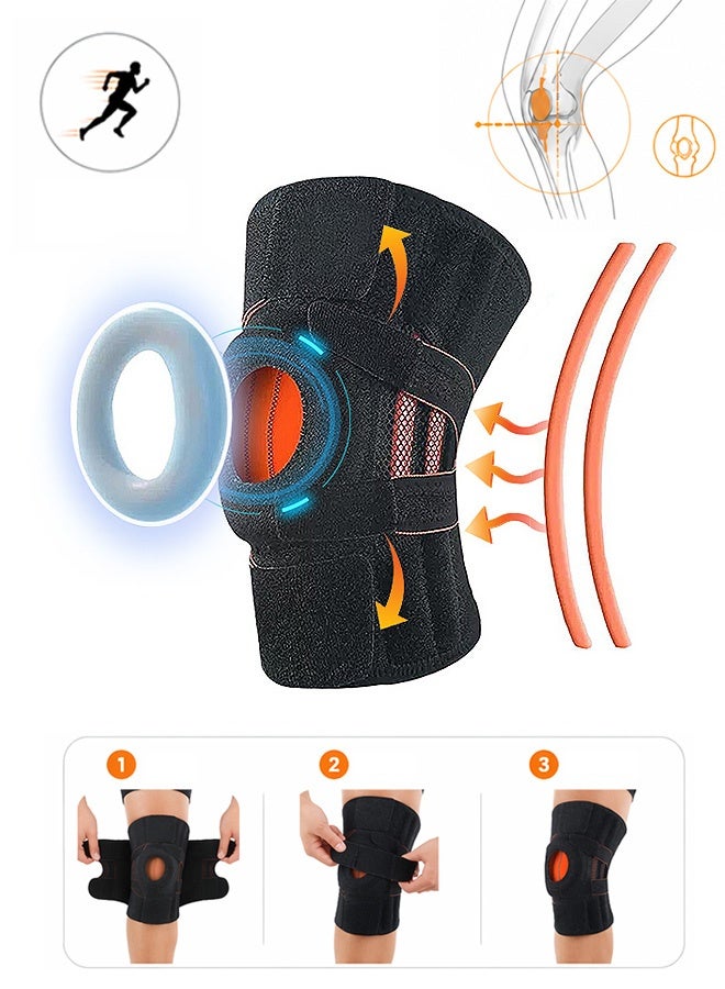Knee Brace with Side Stabilizers and Patella Gel Pads, Adjustable Knee Support for Knee Pain Relief Arthritis and Meniscus Tear, Dampening and Enhanced Support for Women and Men
