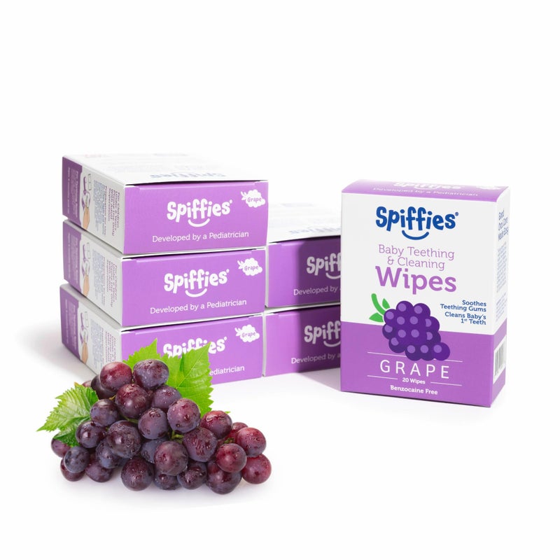 Spiffies Baby Teeth Wipes Grape Flavor XylitolEnriched Baby Gum Cleaner Dental Wipes for Teething Relief and Teeth Cleaning Safe for Infants Toddlers 20 Count Pack of 6 - Image 3