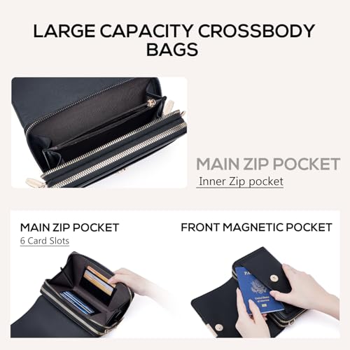 Roulens Small Crossbody Shoulder Bag for Women,Cellphone Bags Card Holder Wallet Purse and Handbags, A-black, Ｓ - Image 3