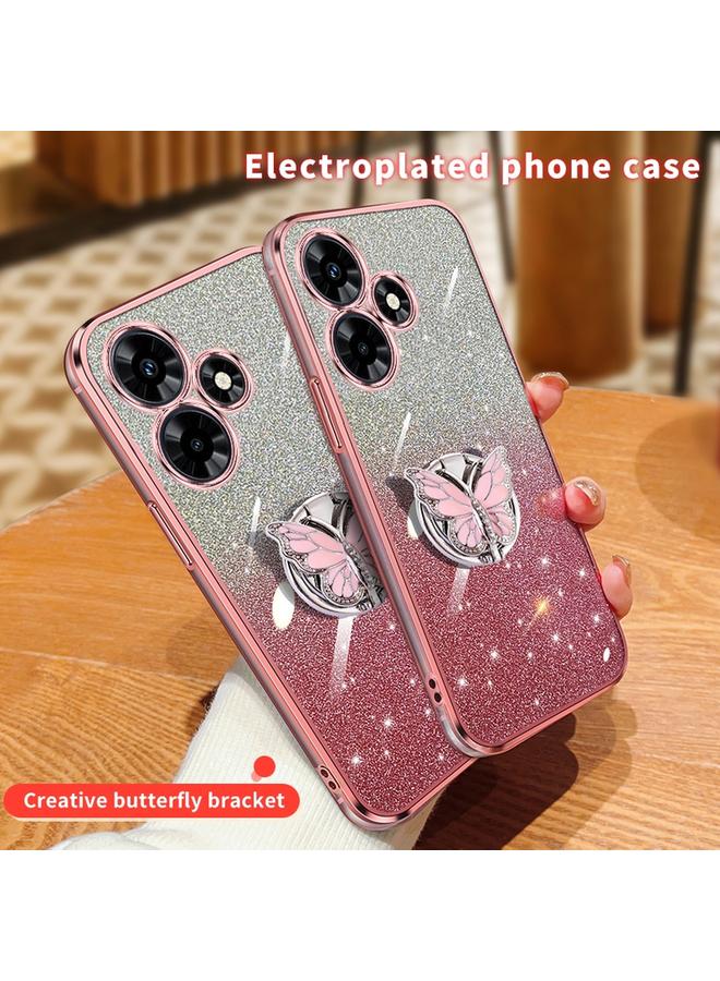 اس-توب جراب لهاتف Infinix Hot 30، جراب هاتف TPU بحامل على شكل فراشة بلون متدرج لامع - Image 3