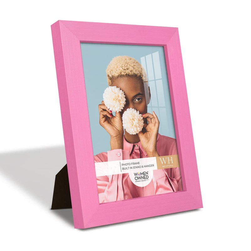 Renditions Gallery 5x7 inch Picture Frame Modern Style Wood Pattern and High Definition Glass Ready for Wall and Tabletop Photo Display  Pink Frame - Image 1