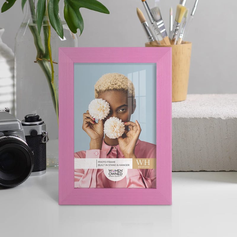 Renditions Gallery 5x7 inch Picture Frame Modern Style Wood Pattern and High Definition Glass Ready for Wall and Tabletop Photo Display  Pink Frame - Image 3