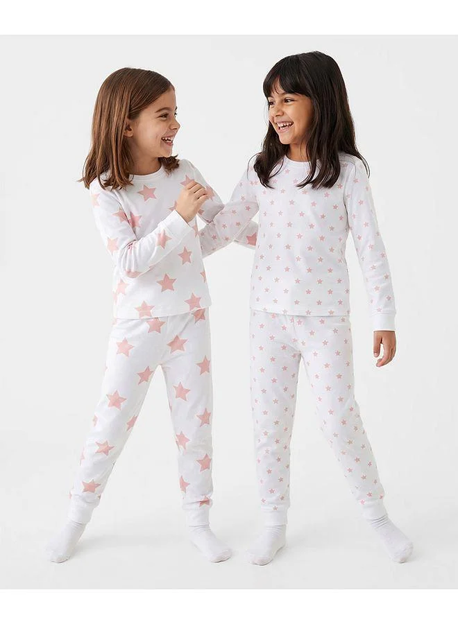 Primo Gino Primo Gino 100% Cotton Knit Full Sleeves Pajama Set with Star Print (Pack of 2) - White