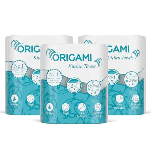 Origami 2 Ply 2 in 1 Kitchen Tissue Paper Roll - Pack of 6 (60 Pulls Per Roll, 360 Sheets) - Image 1