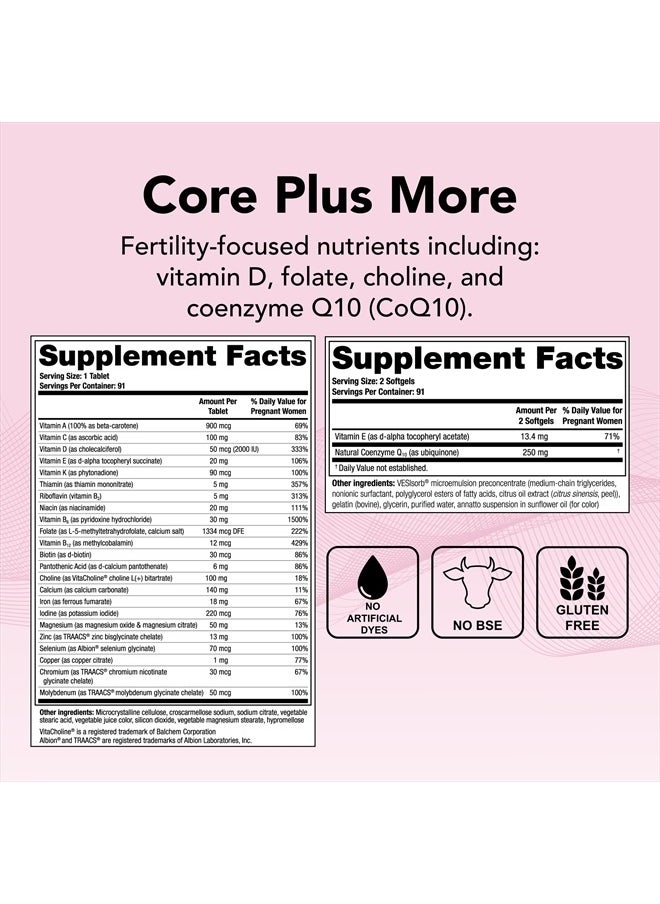 Theralogix TheraNatal OvaVite Preconception Vitamins - 13-Week Supply - Prenatal Vitamins & Fertility Supplement for Women with CoQ10* - NSF Certified - 91 Tabs, 182 Softgels (91 Servings)  - Image 3