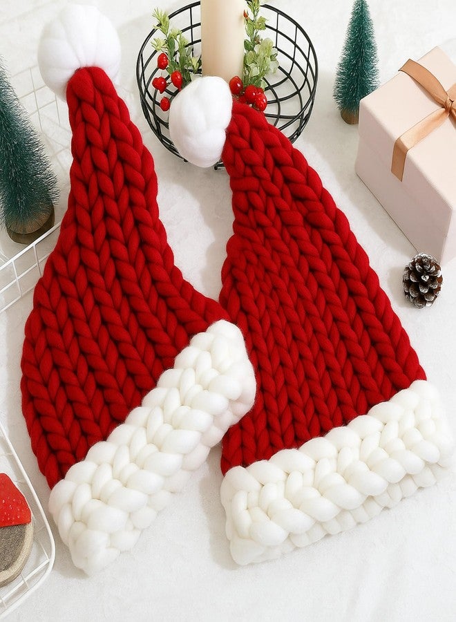 Newcotte 2 Pcs Christmas Chunky Knitted Santa Hats for Adult Women Men Novelty Funny Santa Beanie Thick and Warm Xmas Caps for Christmas Party Carnivals Outfits Gift Red - Image 3