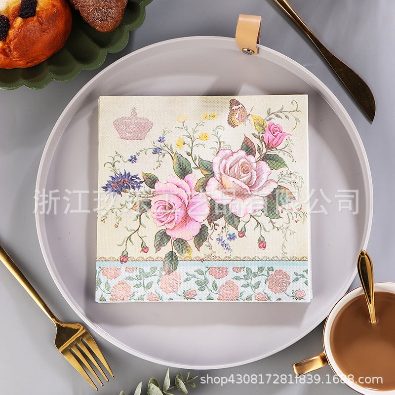 Supply Spot New Leaves Color Printing Napkin Paper Towel Western Restaurant Bakery For Facial Tissue - Image 1