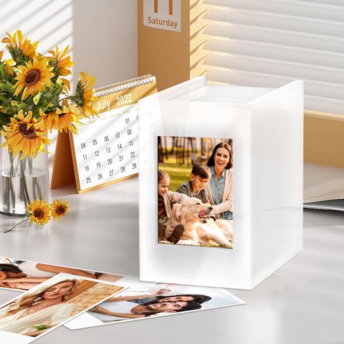 DARCKLE Acrylic Polaroid Picture Frame and Photo Storage Box With magnetic sliding cover for Instax Mini Polaroid Film, 2x3 Instax Frame, Rustic Wedding Guest Book Alternative for Reception (White, 1Pack) - Image 2