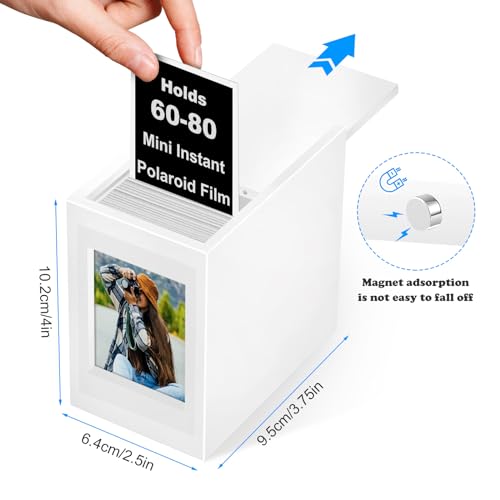 DARCKLE Acrylic Polaroid Picture Frame and Photo Storage Box With magnetic sliding cover for Instax Mini Polaroid Film, 2x3 Instax Frame, Rustic Wedding Guest Book Alternative for Reception (White, 1Pack) - Image 3