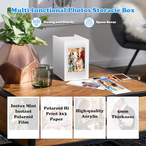 DARCKLE Acrylic Polaroid Picture Frame and Photo Storage Box With magnetic sliding cover for Instax Mini Polaroid Film, 2x3 Instax Frame, Rustic Wedding Guest Book Alternative for Reception (White, 1Pack) - Image 5