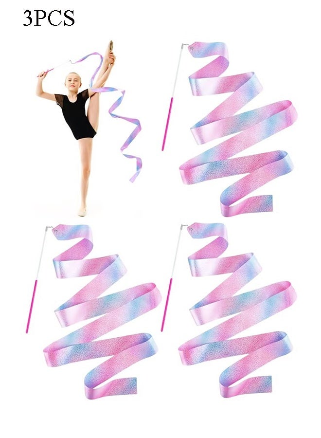 YJ 3PCS Sparkly Dance Ribbon,6.6 Ft Twirl Streamer Ribbon Dancer Wands for Kids Girls Class Talent Shows - Image 1