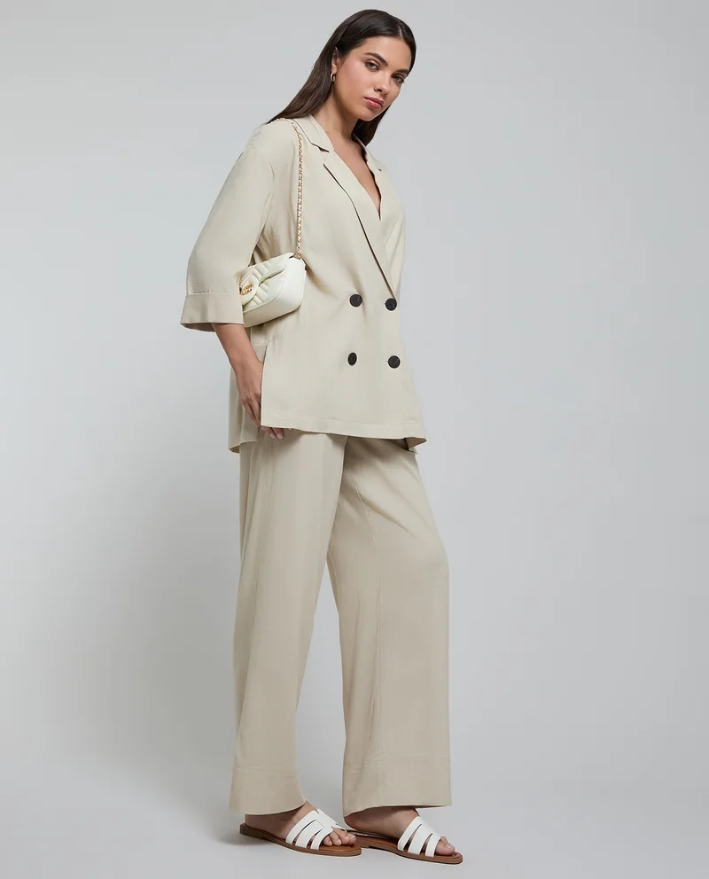 أر أند بي Solid Wide Leg Pants with Elastic Waist