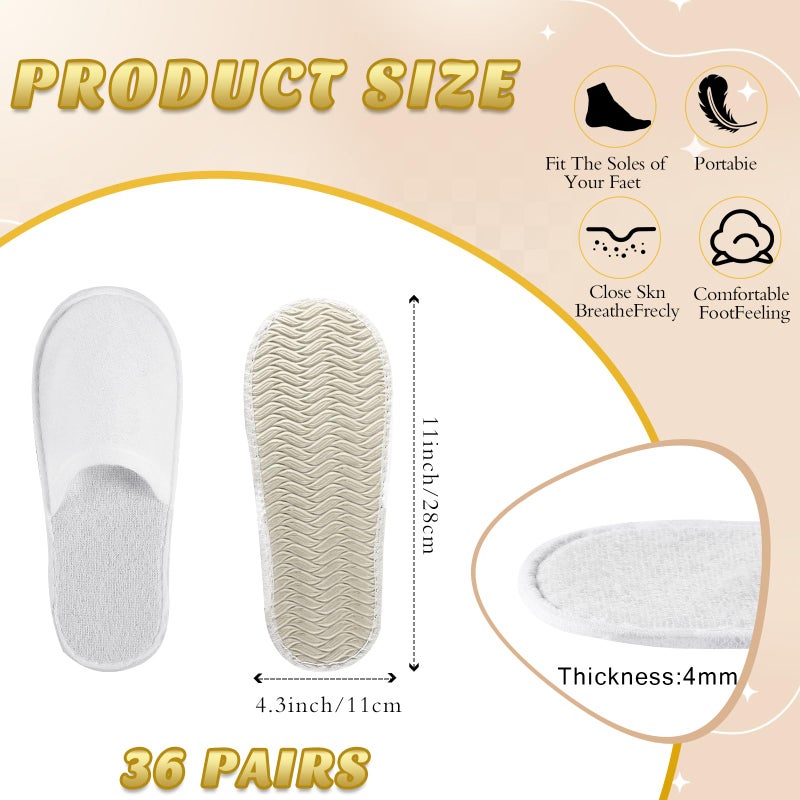 Hestya 36 Pairs Spa Disposable Shoes for Guests Disposable Hotel Slippers Made of Velvet Guest Slippers with Closed Toe White Guest Shoes for Women Girls Men Travel Party Home - Image 2