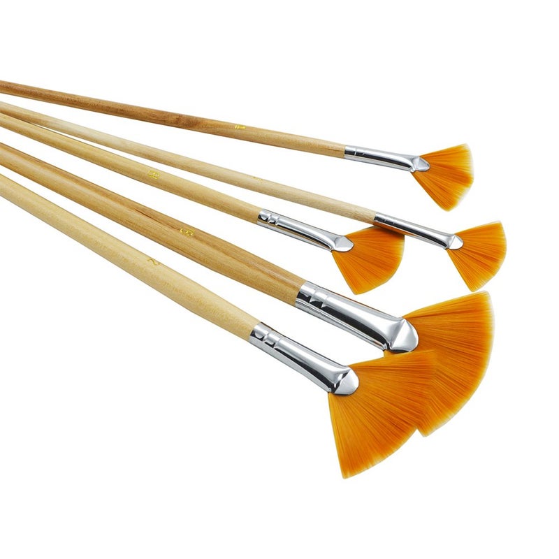 jowoart JOWOART 5PcsSetFanShaped Nylon Hair Short Wood Rod Brush Painting Drawing Supplies Picture Color 