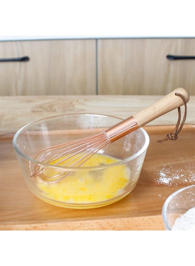 Happy Home A luxurious manual egg whisk in a gold color, made of high-quality stainless steel, with a comfortable wooden handle that gives you perfect control while whisking. Ideal for whisking eggs, cream, sauces, and batters. 30 cm - Image 5