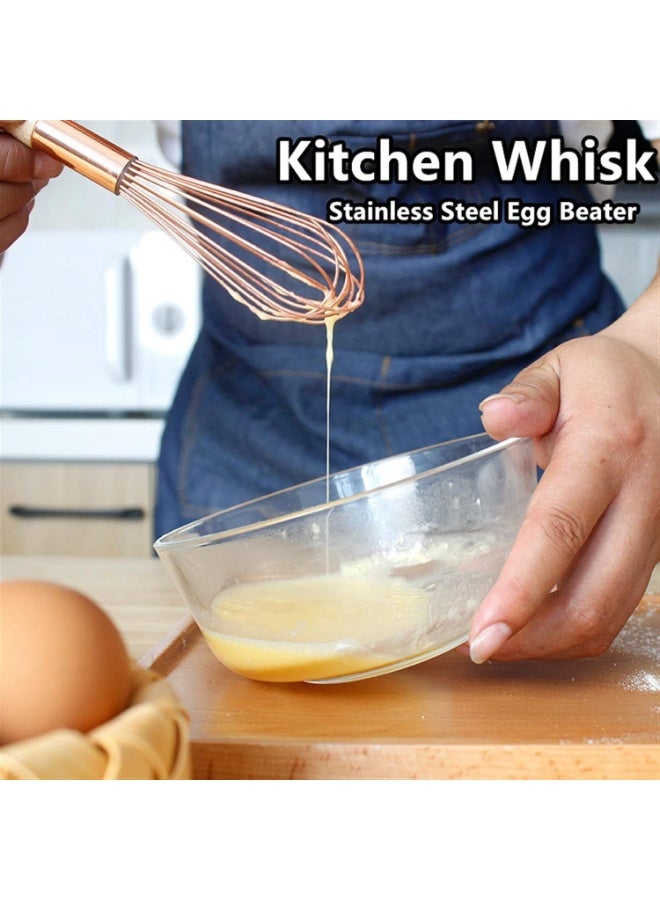 Happy Home A luxurious manual egg whisk in a gold color, made of high-quality stainless steel, with a comfortable wooden handle that gives you perfect control while whisking. Ideal for whisking eggs, cream, sauces, and batters. 30 cm - Image 4