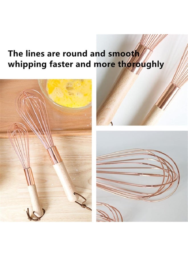 Happy Home A luxurious manual egg whisk in a gold color, made of high-quality stainless steel, with a comfortable wooden handle that gives you perfect control while whisking. Ideal for whisking eggs, cream, sauces, and batters. 30 cm - Image 2