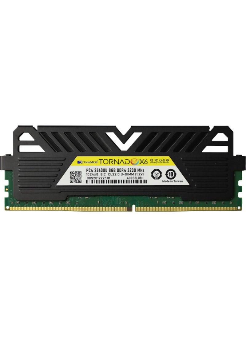 TwinMOS Ddr4 8gb 3200MHZ CL22 Tornadox6 Desktop Ram with Cooler (TMMDD48GB3200DKBX6) 