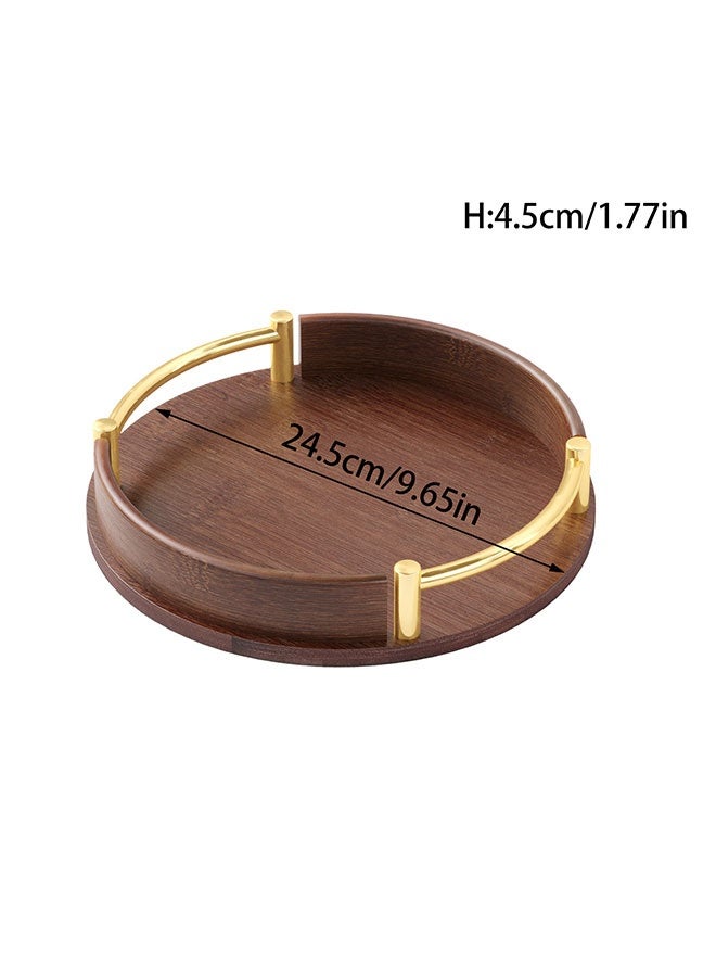 WINEENEE Small Round Bamboo Tray 24.5cm - Ottoman Coffee Tray for Arabic Gahwa & Snacks with Handles - Image 2