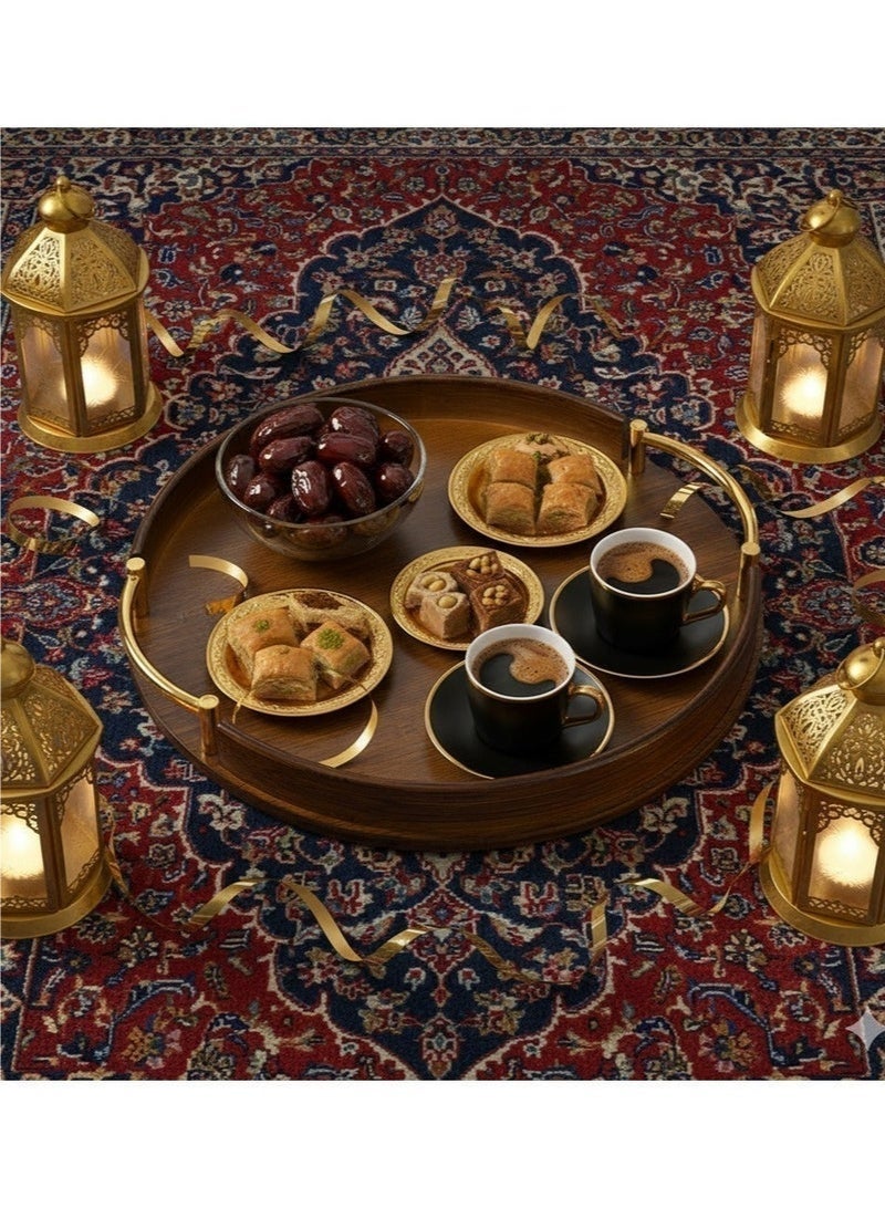 WINEENEE Small Round Bamboo Tray 24.5cm - Ottoman Coffee Tray for Arabic Gahwa & Snacks with Handles - Image 2