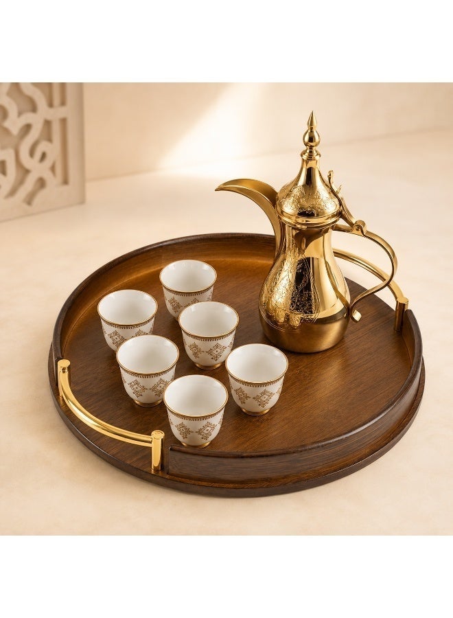 WINEENEE Small Round Bamboo Tray 24.5cm - Ottoman Coffee Tray for Arabic Gahwa & Snacks with Handles - Image 1