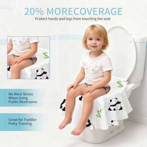 Caxlis 20 Pack Toilet Seat Covers Disposable, Waterproof, Ideal for Kids and Adults, Extra Large, Individually Wrapped, Toddlers Potty Training in Public Restrooms, Airplane, Trip - Panda Designs - Image 3