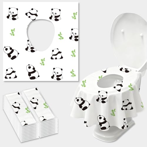 Caxlis 20 Pack Toilet Seat Covers Disposable, Waterproof, Ideal for Kids and Adults, Extra Large, Individually Wrapped, Toddlers Potty Training in Public Restrooms, Airplane, Trip - Panda Designs - Image 1