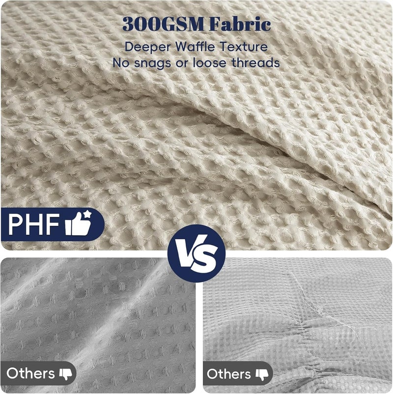 PHF Ultra Soft Waffle Weave 3 Pieces Comforter Set Queen Size, Lightweight Breathable Comfy Textured, Includes 1 Comforter (230cm x 230cm) with 2 Pillow Shams (50 cm x 66 cm), Linen Beige color - Image 4