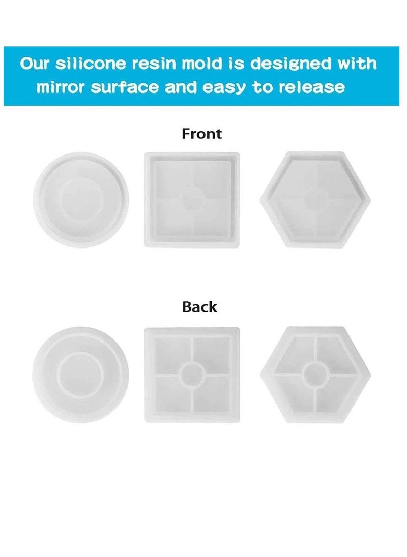 Y&D - 5 Pack Coaster Resin Moulds, Transparent Silicone Mould Include Hexagon, Square, Round Shape Mould, Moulds Epoxy Kit for Casting, Making, DIY Craft - Image 1